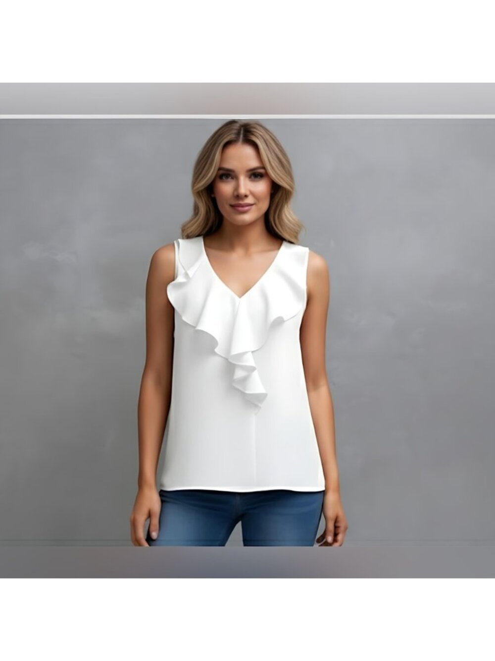 Ruffle Hem Sleeveless Blouse White - Picture 3 of 7
